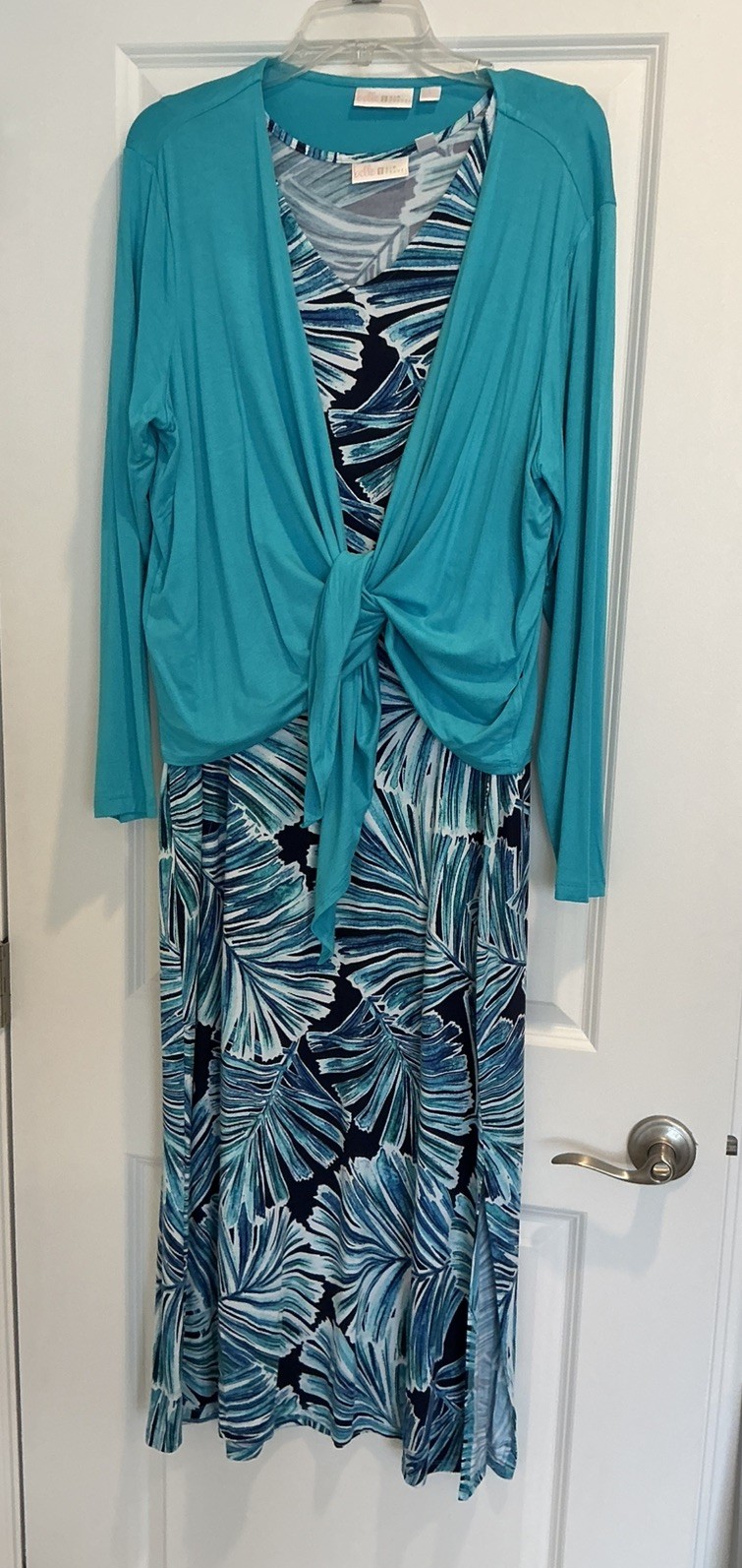 Belle by Kim Gravel Regular Better Together Dress and Shrug Set Peacock Palms LG