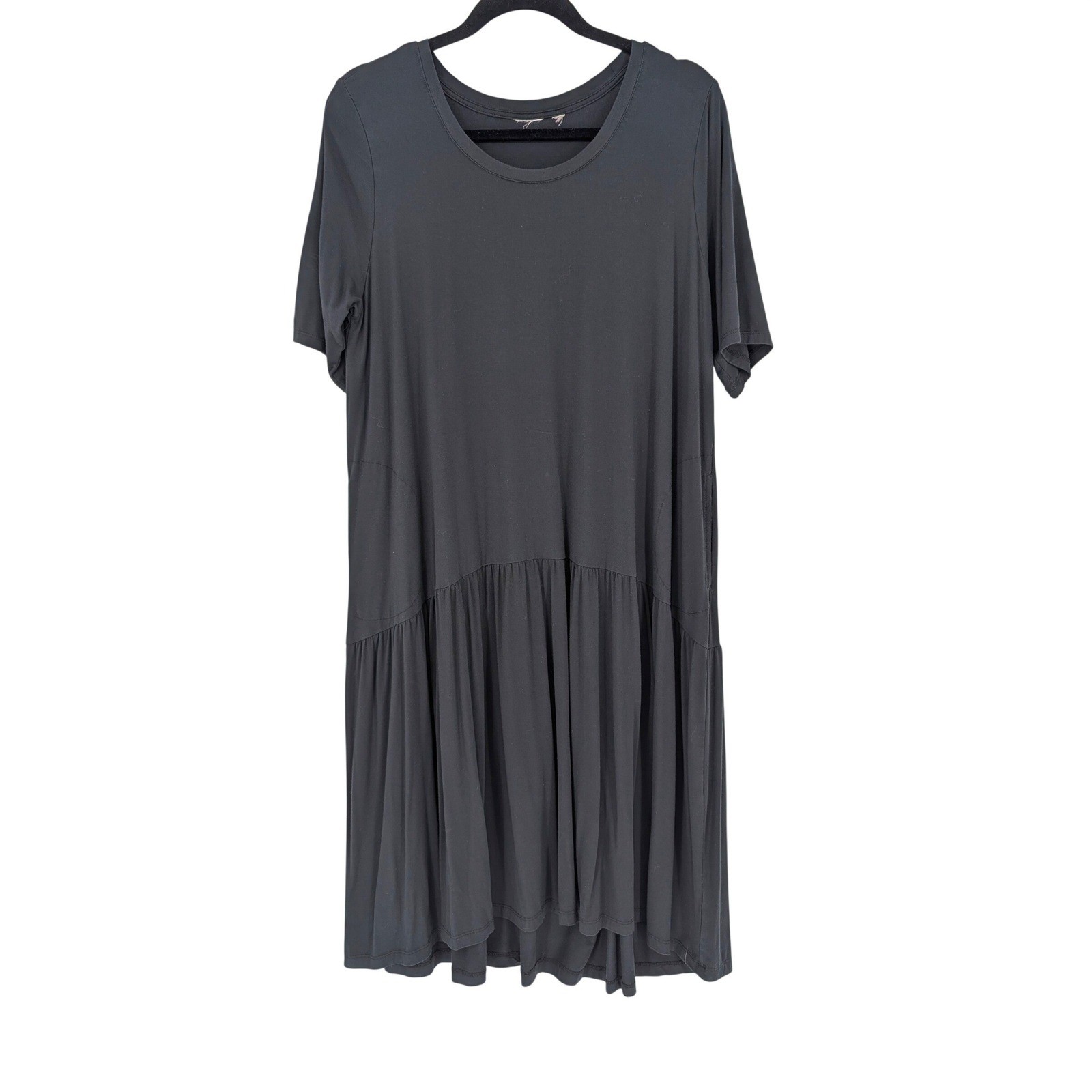 LOGO Lori Goldstein Rayon 230 Elbow Sleeve Dress LP Black Tiered Knit Lagenlook