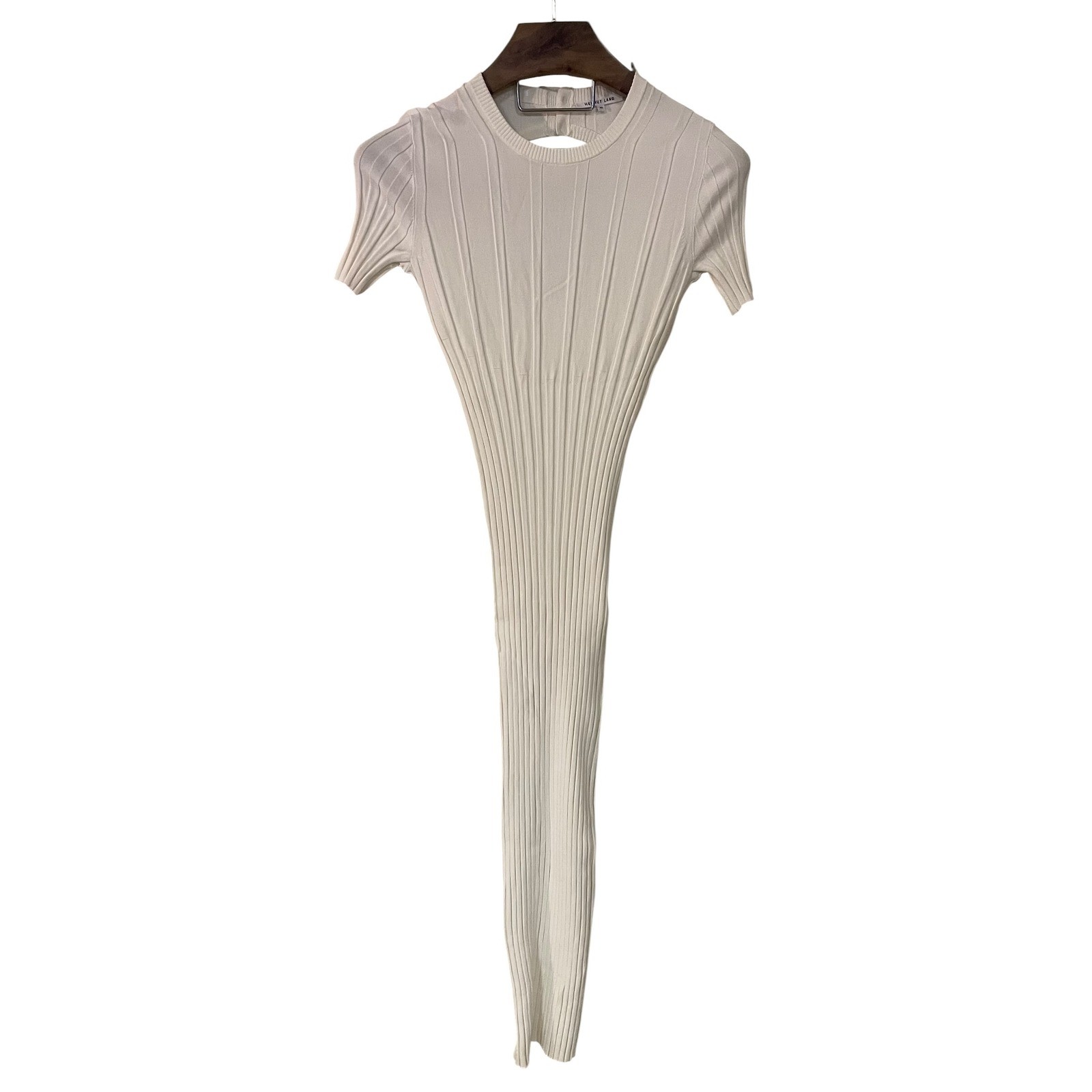 Helmut Lang White Ribbed Knit Keyhole Bodycon Midi Dress Baddie Minimalist XS