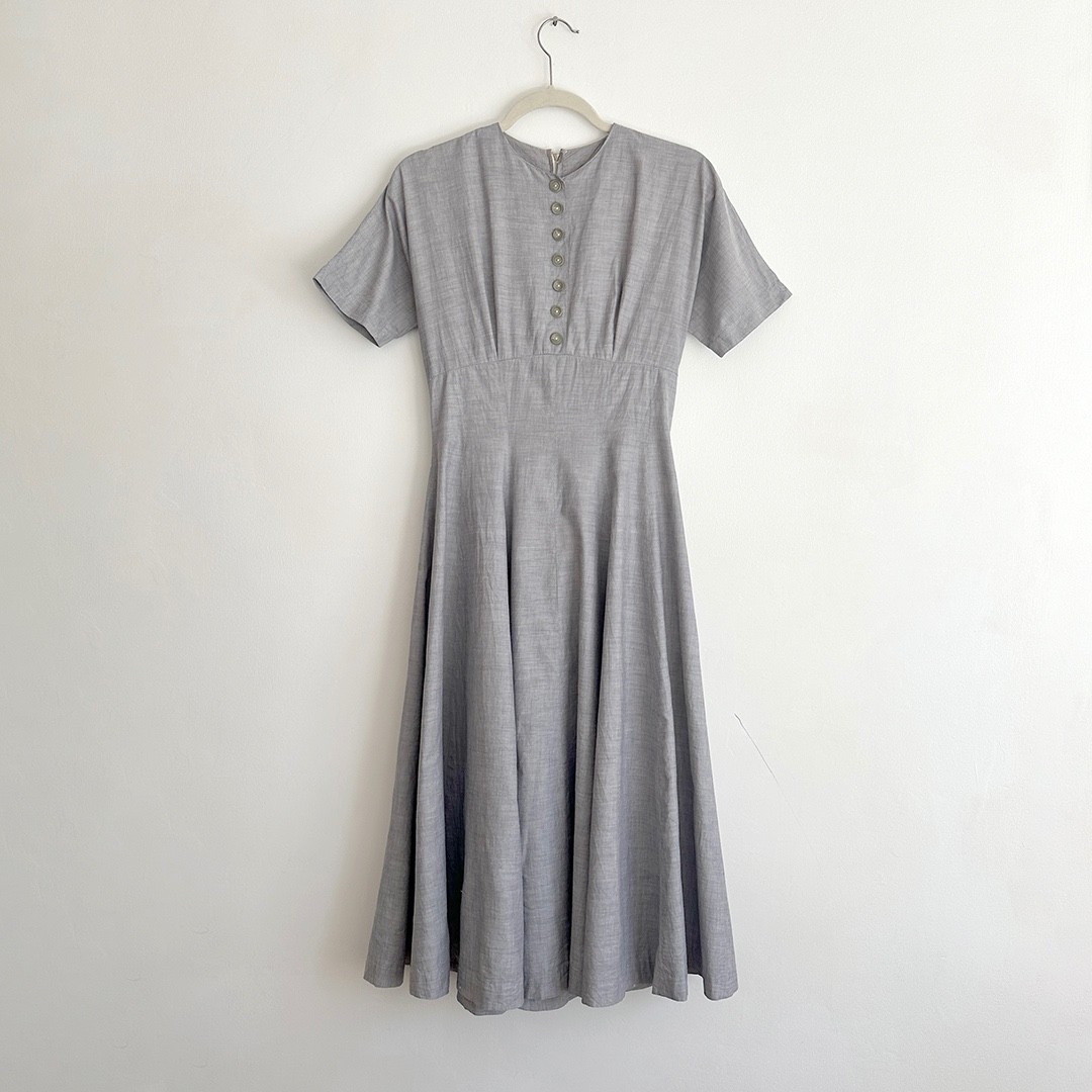 vintage 1940s cotton dress blouse shirt shirtdress day 1930s 30s 40s 50s S
