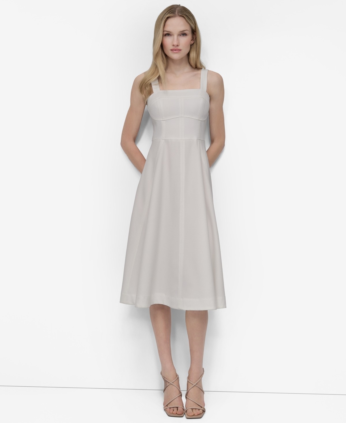DKNY Womens Square-Neck Sleeveless Midi Dress 12 Ivory – DEFECTS