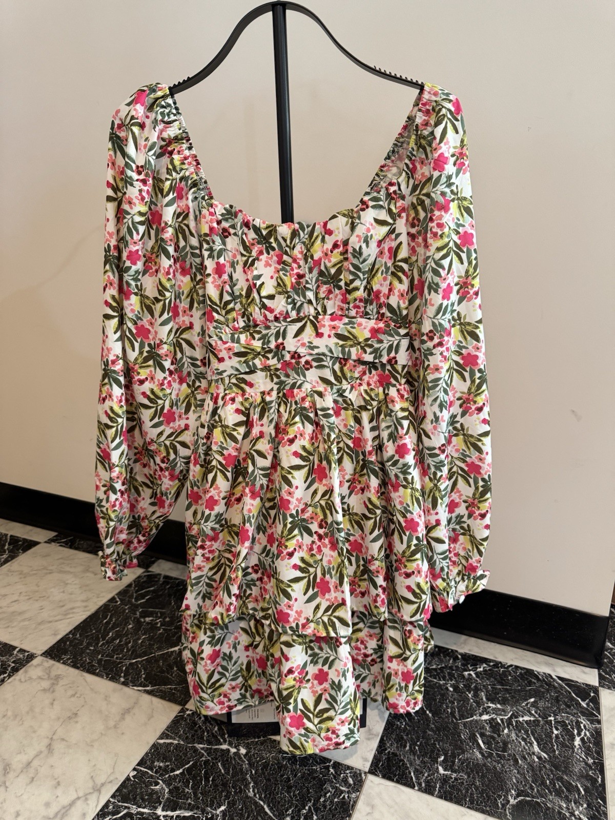 First Love by Lovelyn Floral Mini Dress Sz M Cottagecore Puff Sleeve Tie Back