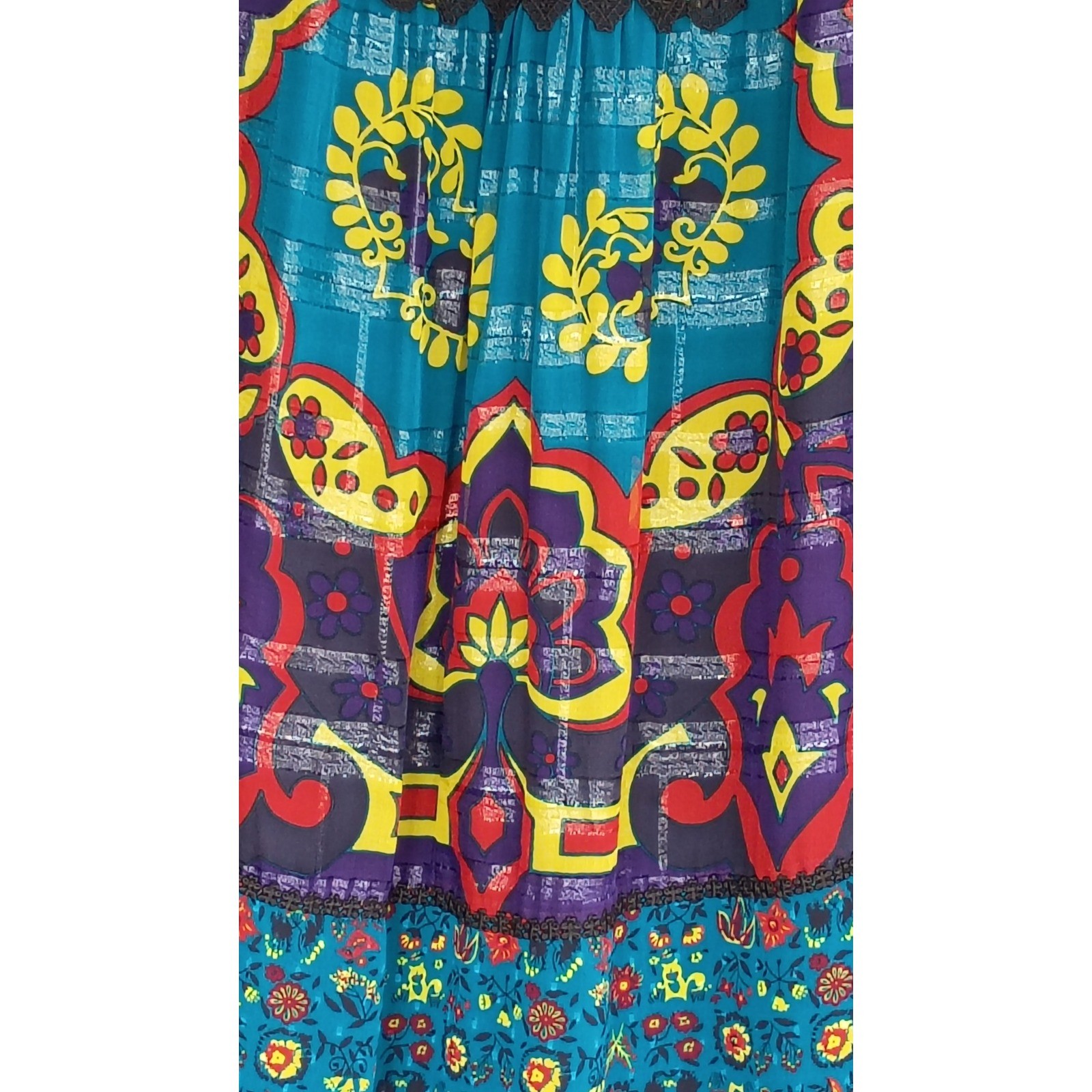 Anna Sui Teal Blue Boho Floral Crochet Lace Bell Sleeve Dress S Silk Details
