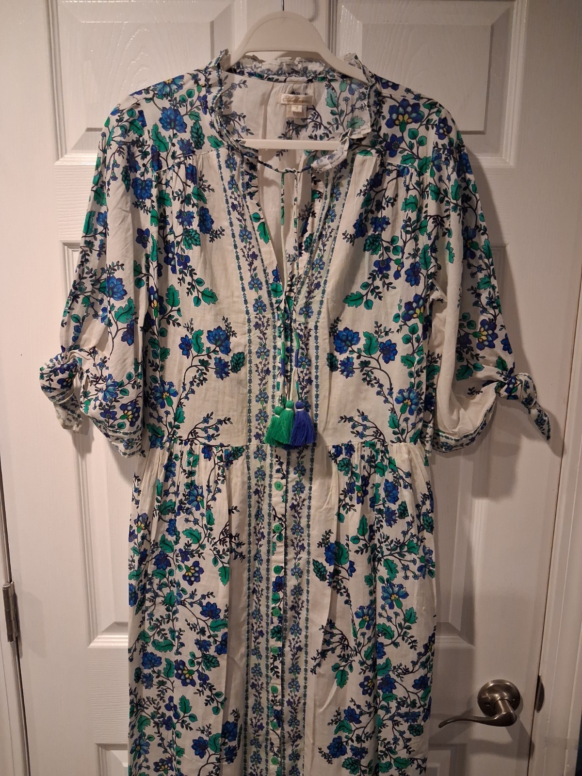 Shoshanna 3/4 Sleeve 100% Cotton Maxi Dress Size M Multicolor