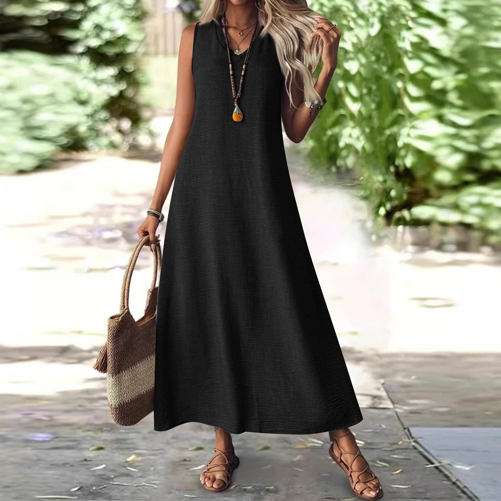 SOLID Sleeveless Long DRESS BEACH Vacation Casual Sun DRESSER WOMEN S-XXL