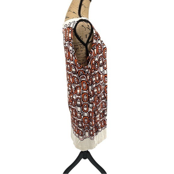 DVF Mini Shift Dress Mod Retro 14 Ivory Orange Geometric Silk Jersey 60s Style