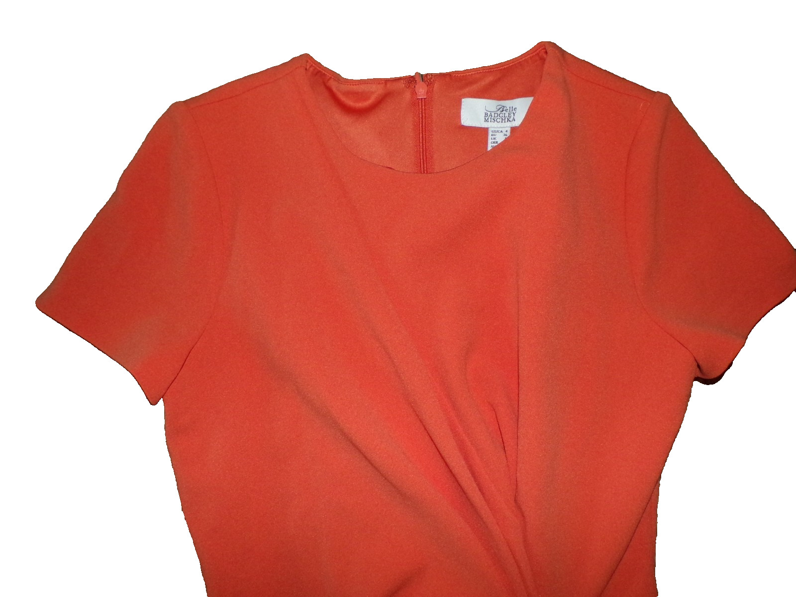Belle Badgley Mischka Dress Devin Stretch Crepe Short Sleeve Orange Size 8