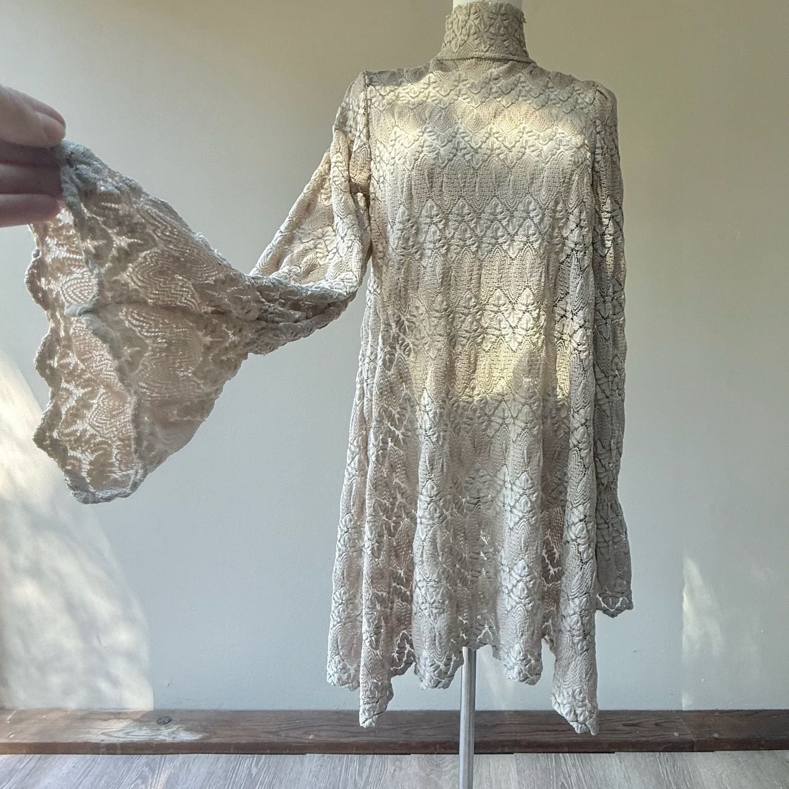 Free People Sheer Lace Mini Dress with Bell Sleeves