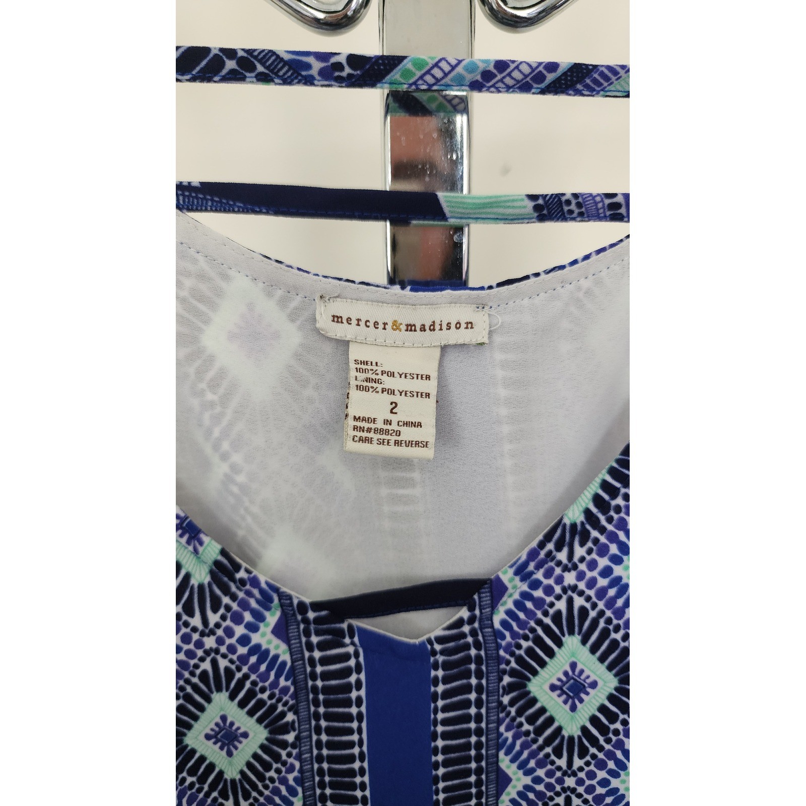 Mercer & Madison Blue Geometric Print Mini Dress Adjustable Straps Size 2