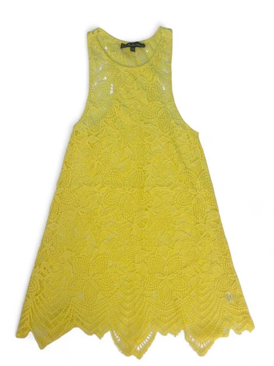 For Love & Lemons Yellow Floral Lace Halter Mini Dress Scalloped Hem XS Fairy