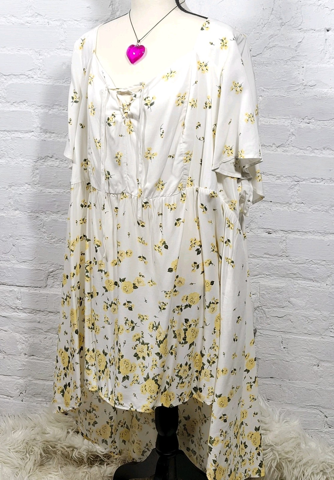 Torrid Dress Women 5X White Cottagecore Floral Midi High Low Flowy Boho