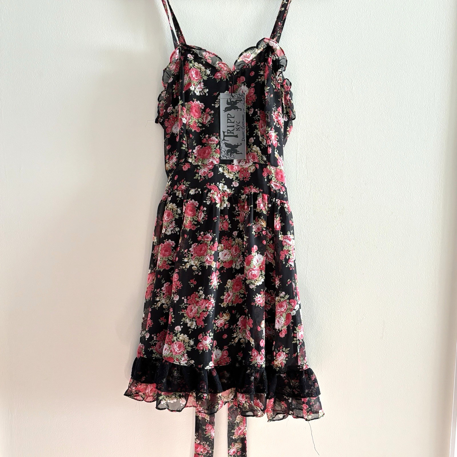 Tripp NYC Dress XS Victorian Rose Floral Chiffon WhimsiGoth Daang Goodman