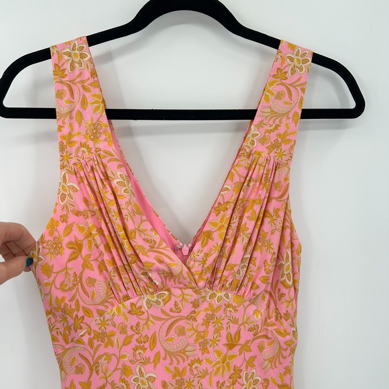 FORTUNATE ONE Pink Peach Floral Print Pleated Midi Spring Slip Dress Size Medium