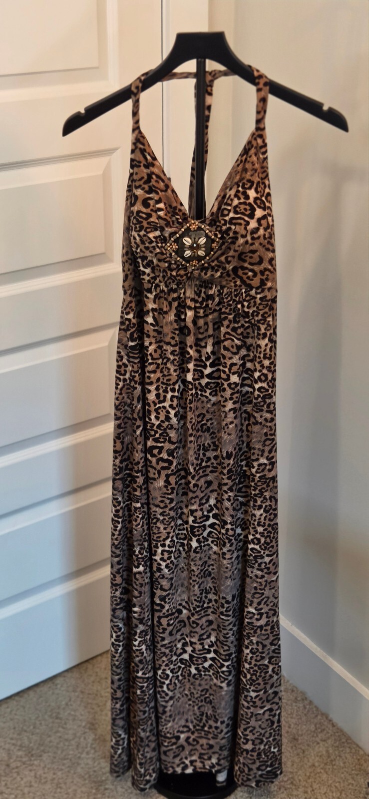 Vintage Collection Leopard Print Maxi Dress with Beaded Detail, Size M