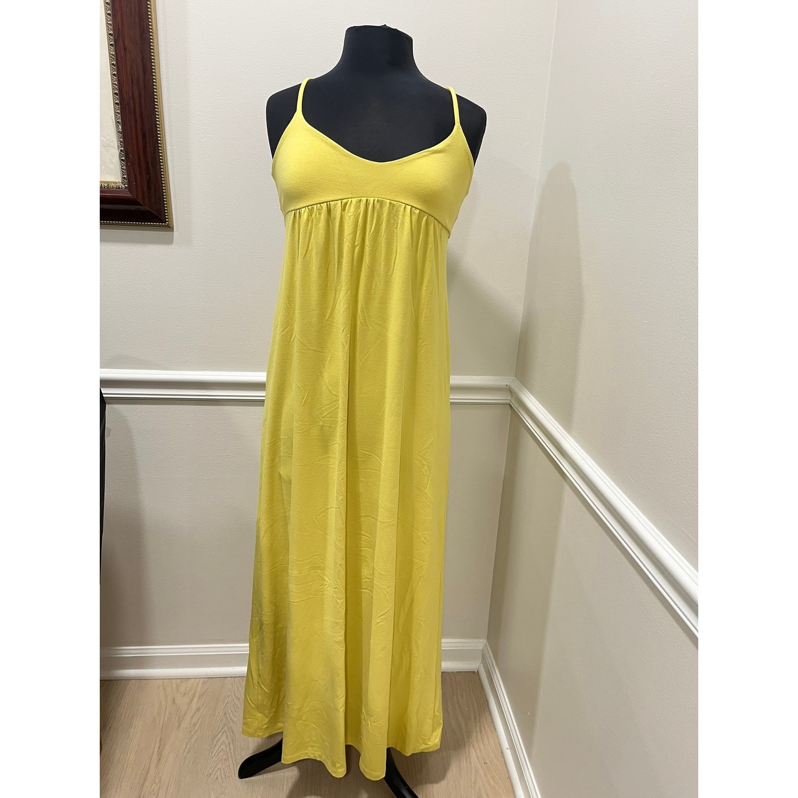 Susana Monaco Yellow Empire Waist Criss Cross Back Maxi Dress Supplex Lycra Med