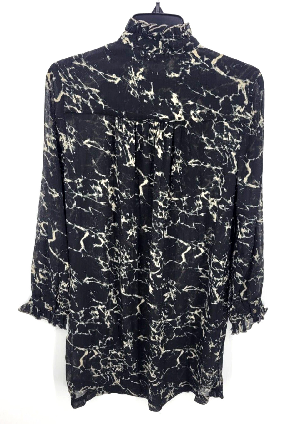 Lucky Brand Dress Womens Medium Black Tan Boho Print Mock Neck Popover Flowy