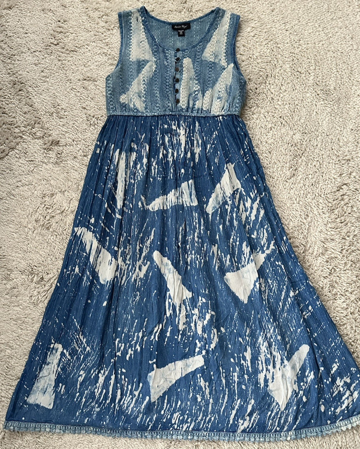 CHARLIE PAIGE Women’s Size S/M Blue/Cream Boho Tie-dyed Sleeveless Maxi Dress