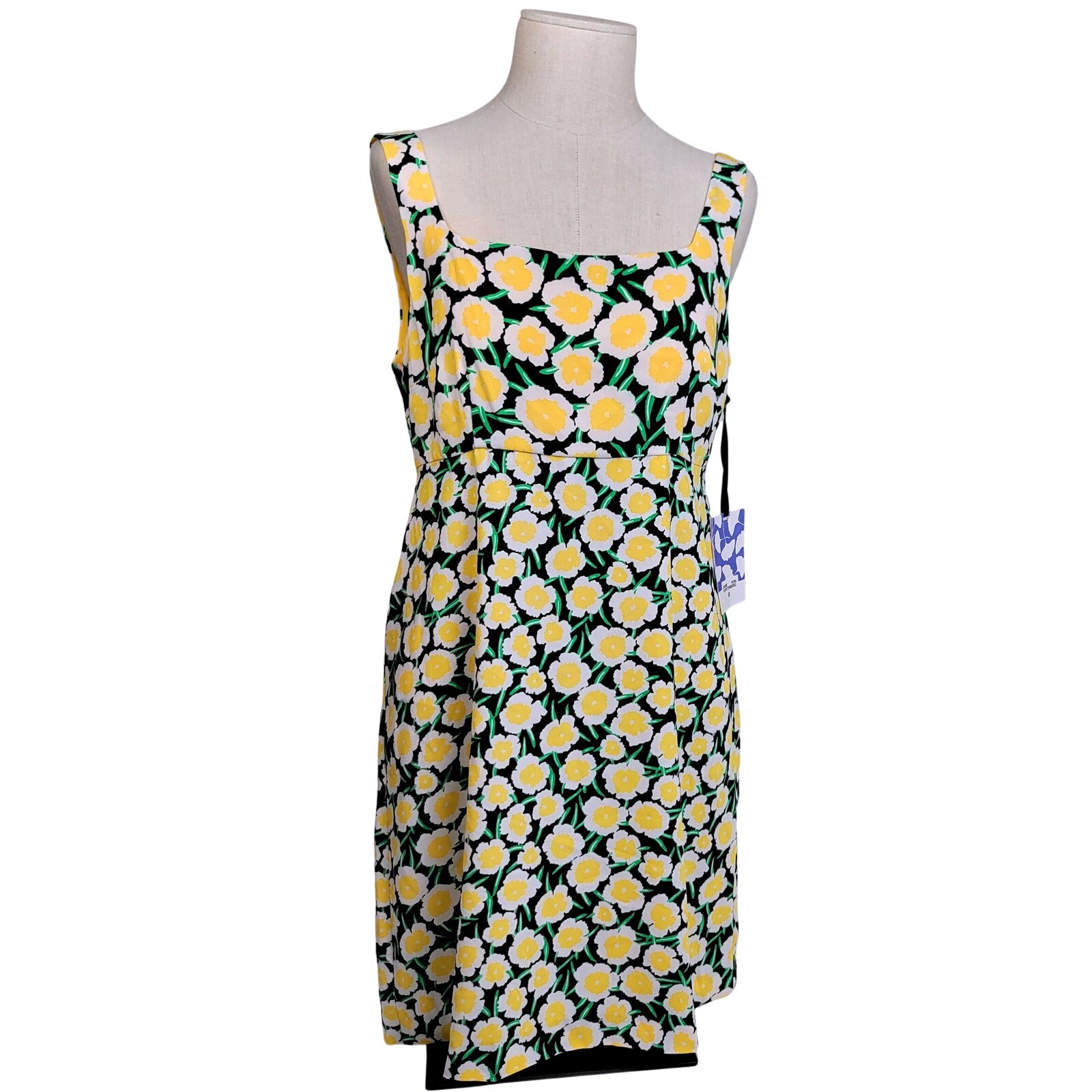 Diane von Furstenberg Dress Womens 10 Sleeveless Square Neck Yellow Black NWT