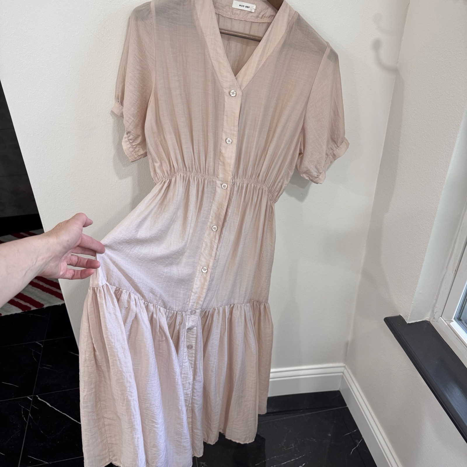 MOD REF Blush Pink Tencel Midi Dress Minimalist Resort Cottagecore