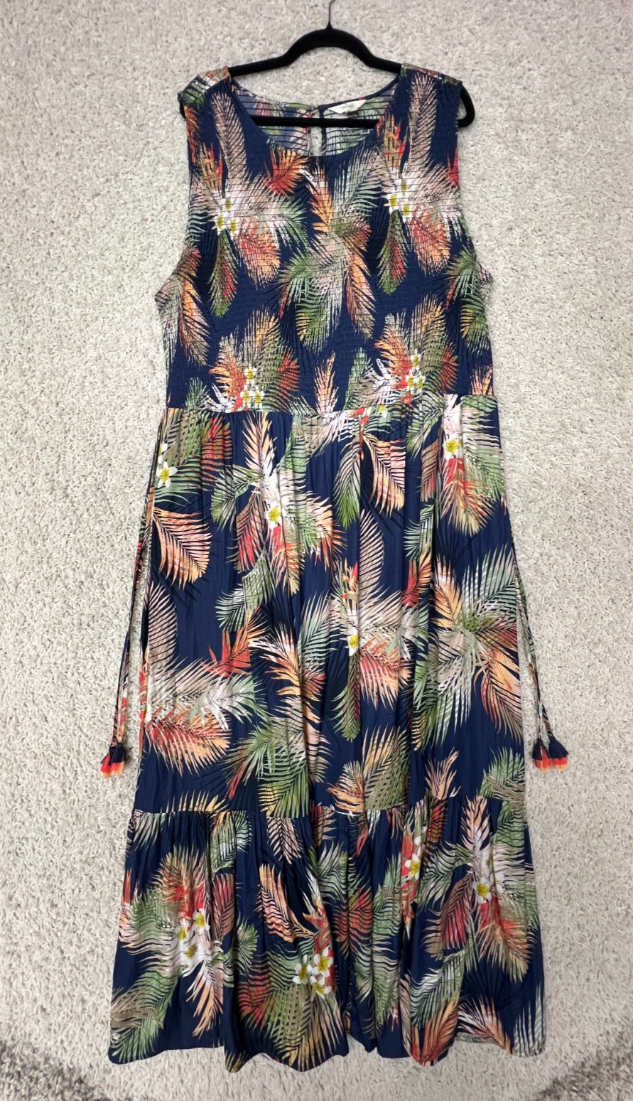 Terra Sky Maxi Dress 3X Tropical Floral Tiered Ruffle Sleeveless Beach Cruise
