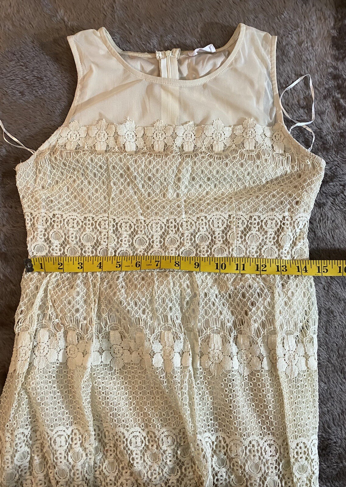 WANNA B Womens Medium Sleeveless Lace Overlay Lined Cream Color Dress