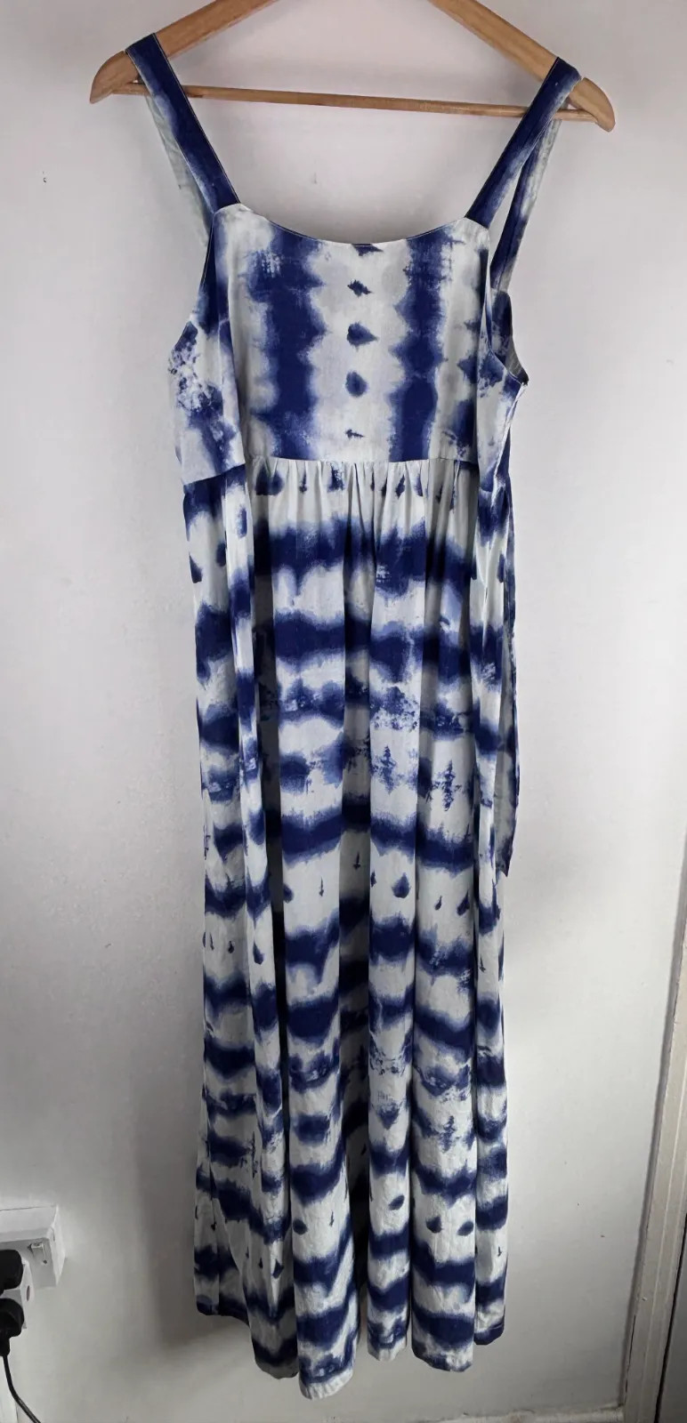 Next Tie Dye Maxi Dress UK Size 12 Blue White Cotton
