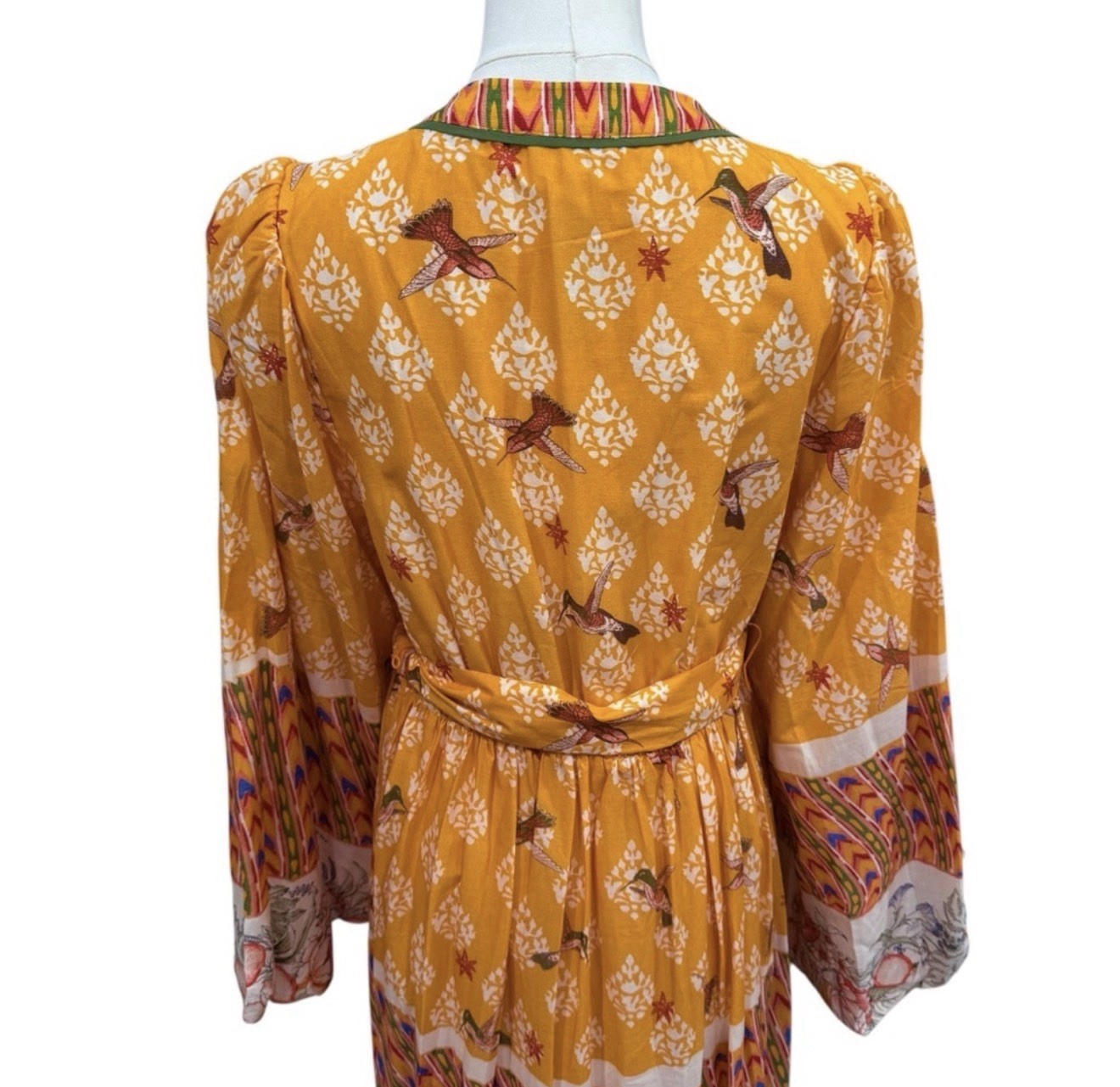A Loves A Small Border Print Mandarin Collar Long Sleeve Button Down Maxi Dress
