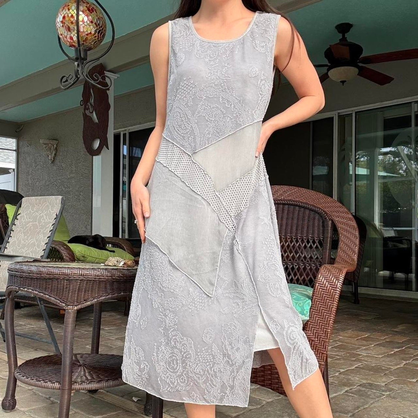 Mixed Fabrics Grey Dress