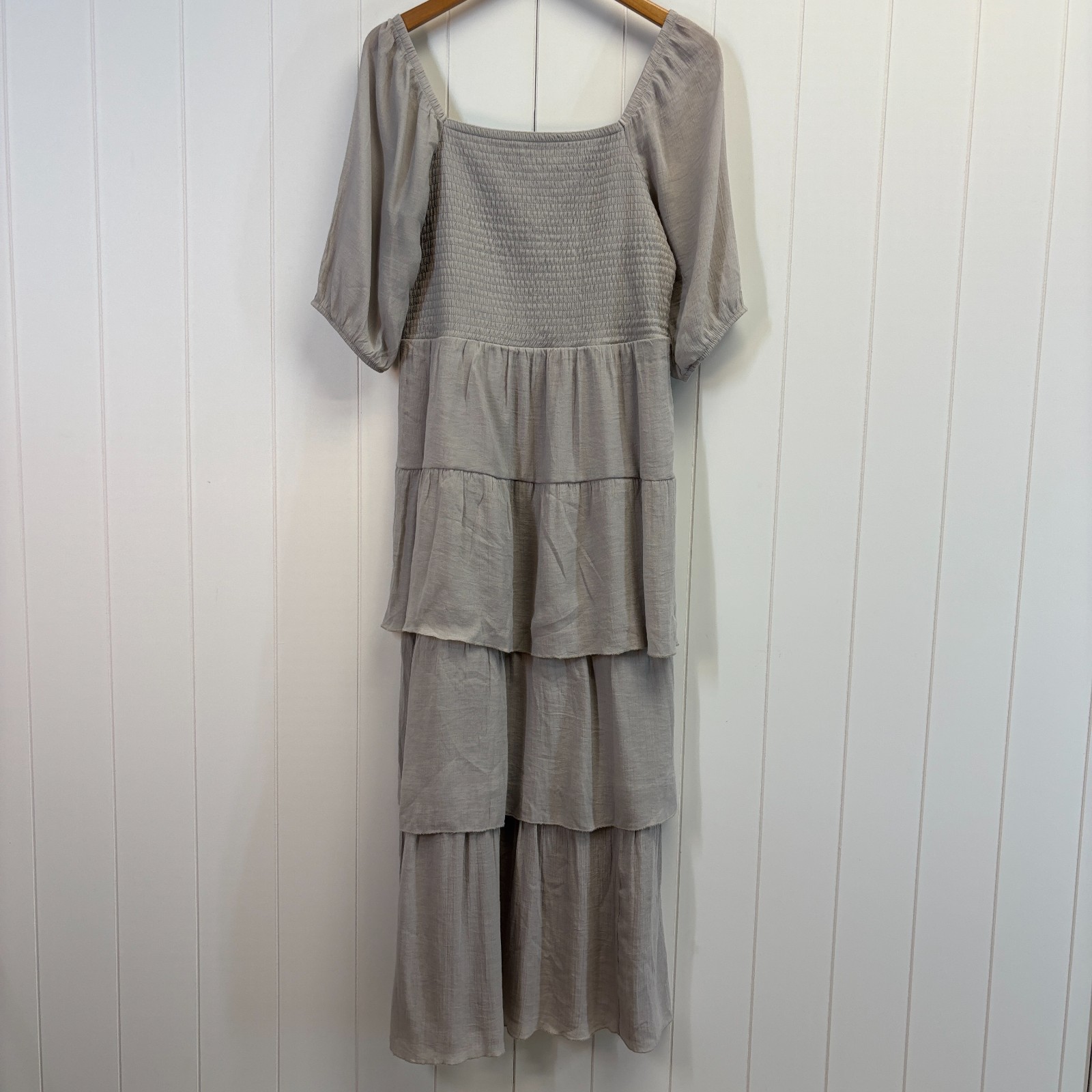 J Gee Womens Boho Cottage Milkmaid Smocked Tiered Maxi Dress Size L Minimalist