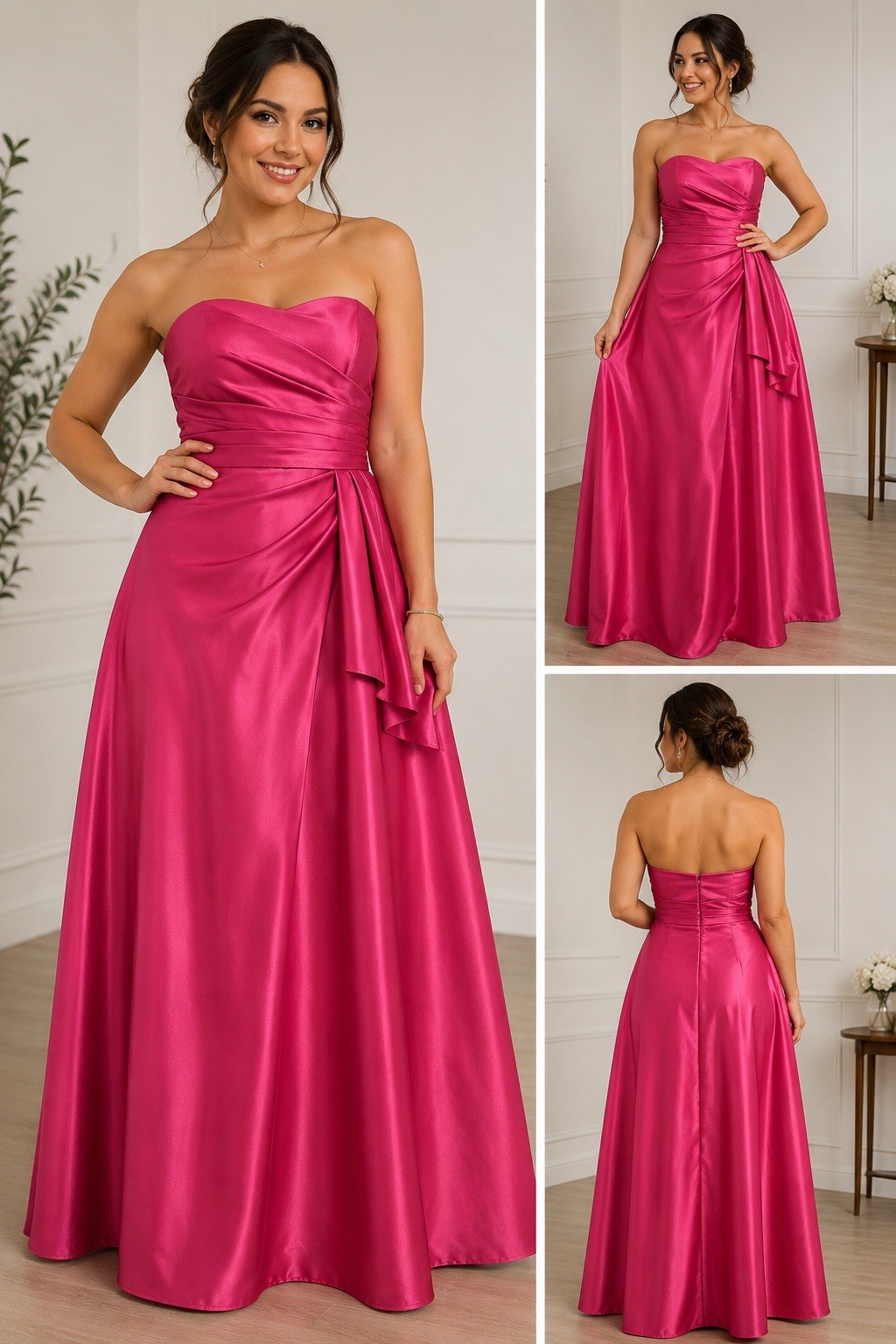 NWT David’s Bridal Satin Strapless Formal Gown Dress Watermelon Pink Made USA