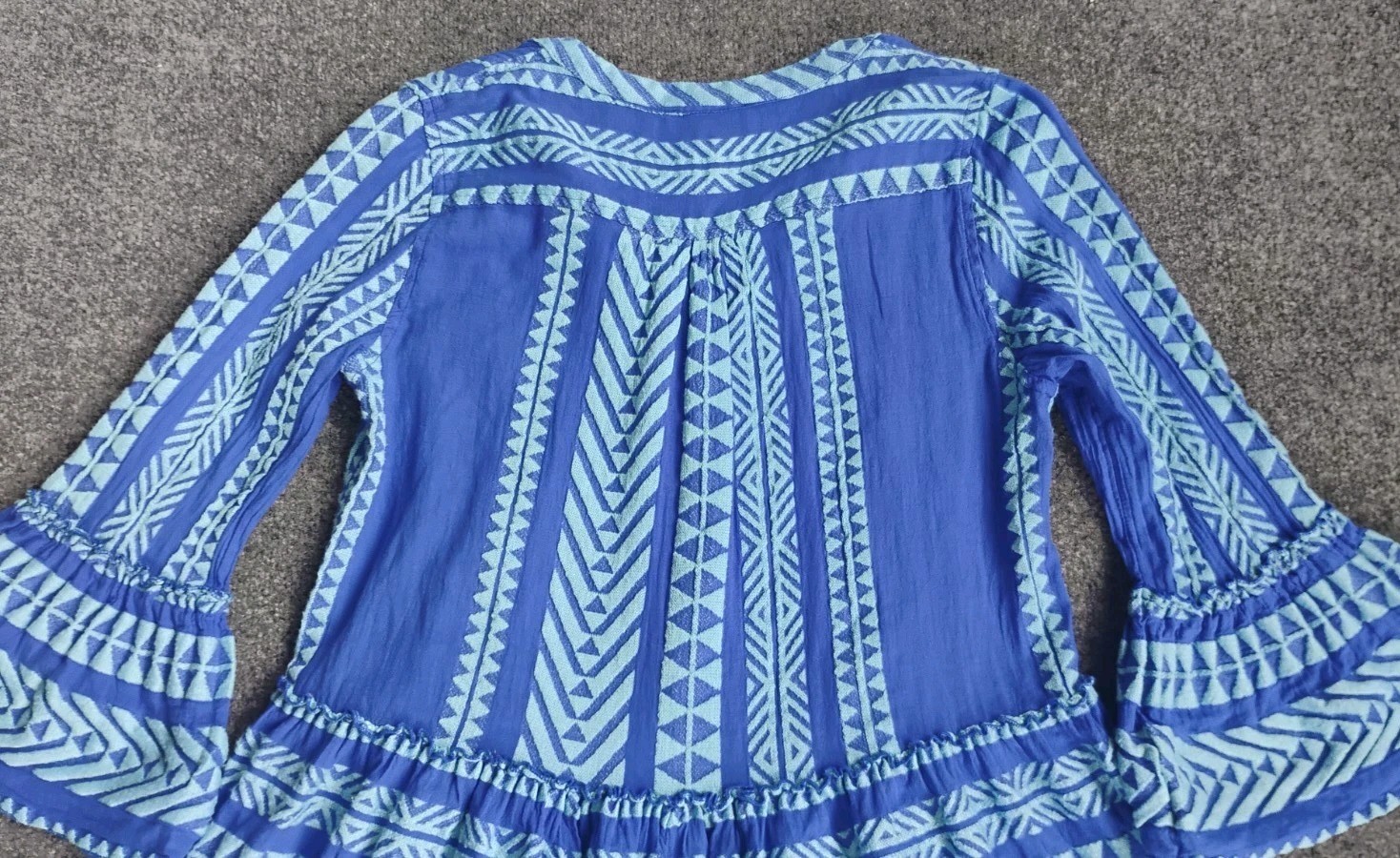 Devotion Twins Ella Dress Geometric Embroidered Blue Mini Small Excellent!