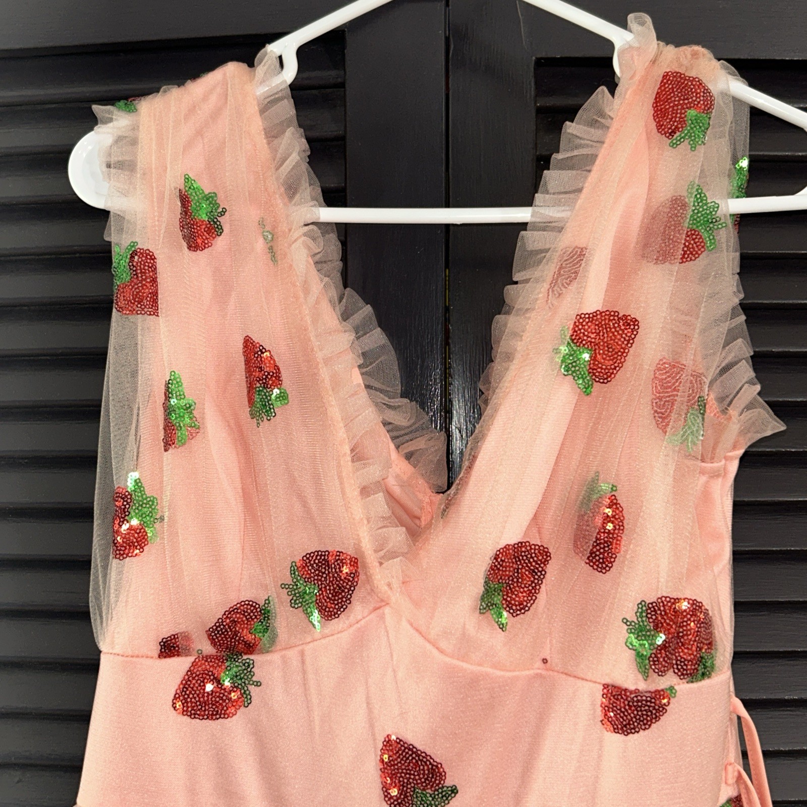 Strawberry Sequin Tulle Maxi Spring Pink Dress Retro Dress Size XL Fairy