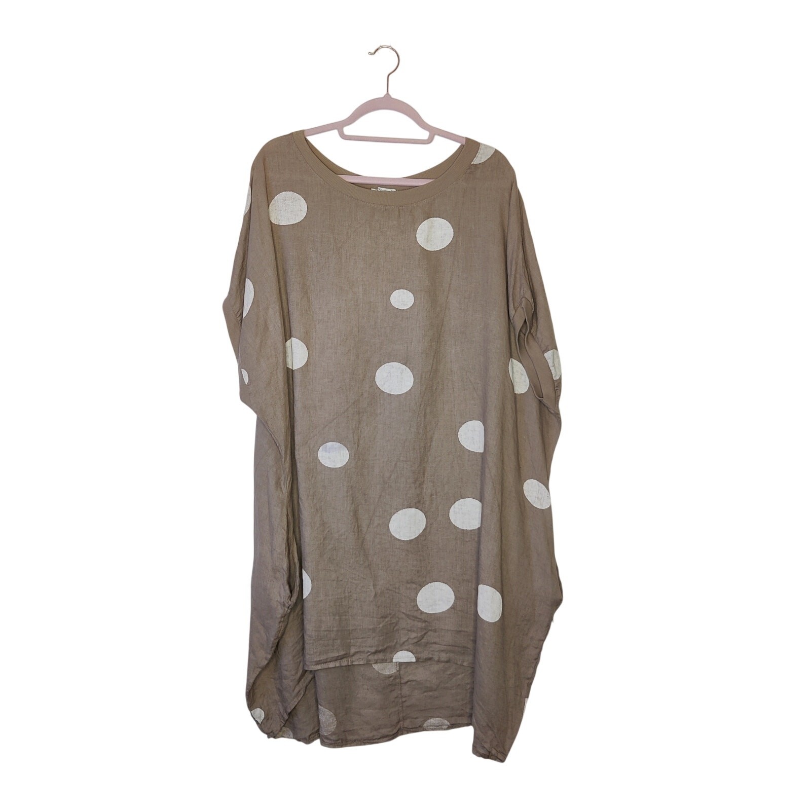 Miss Rose Sister Violet Rosabella Linen Polka Dot Lagenlook T Shirt Dress OS