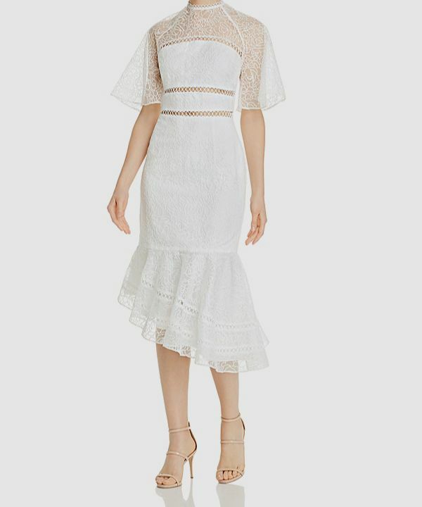 $230 Keepsake Women’s White Lace Embroidered Short Sleeve Midi Dress US Size 6