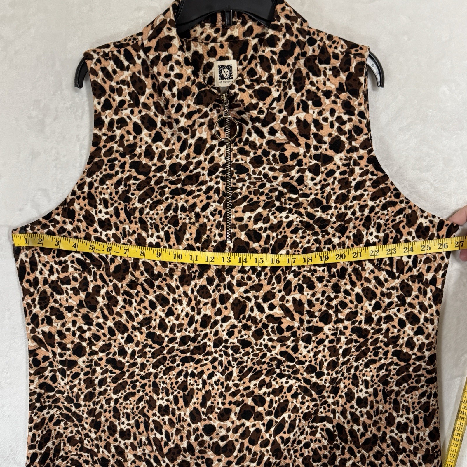 Anne Klein Collared Polo Dress Plus Size 24 W Brown Leopard Print 1/4 Zip Sporty