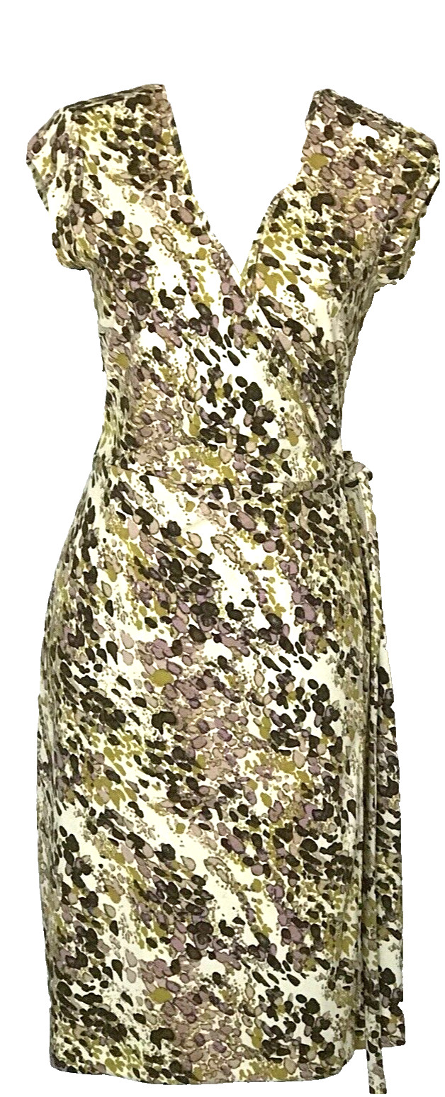 CITY UNLTD Wrap Dress Women’s Lavender Gold Brown Ivory Belted short Sleeve