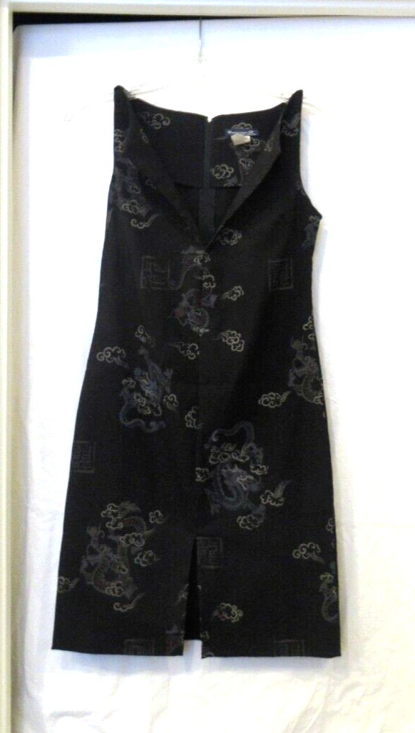 Fashion Q Sweet Sixteen black Asian print dress, dragons, 32″ chest