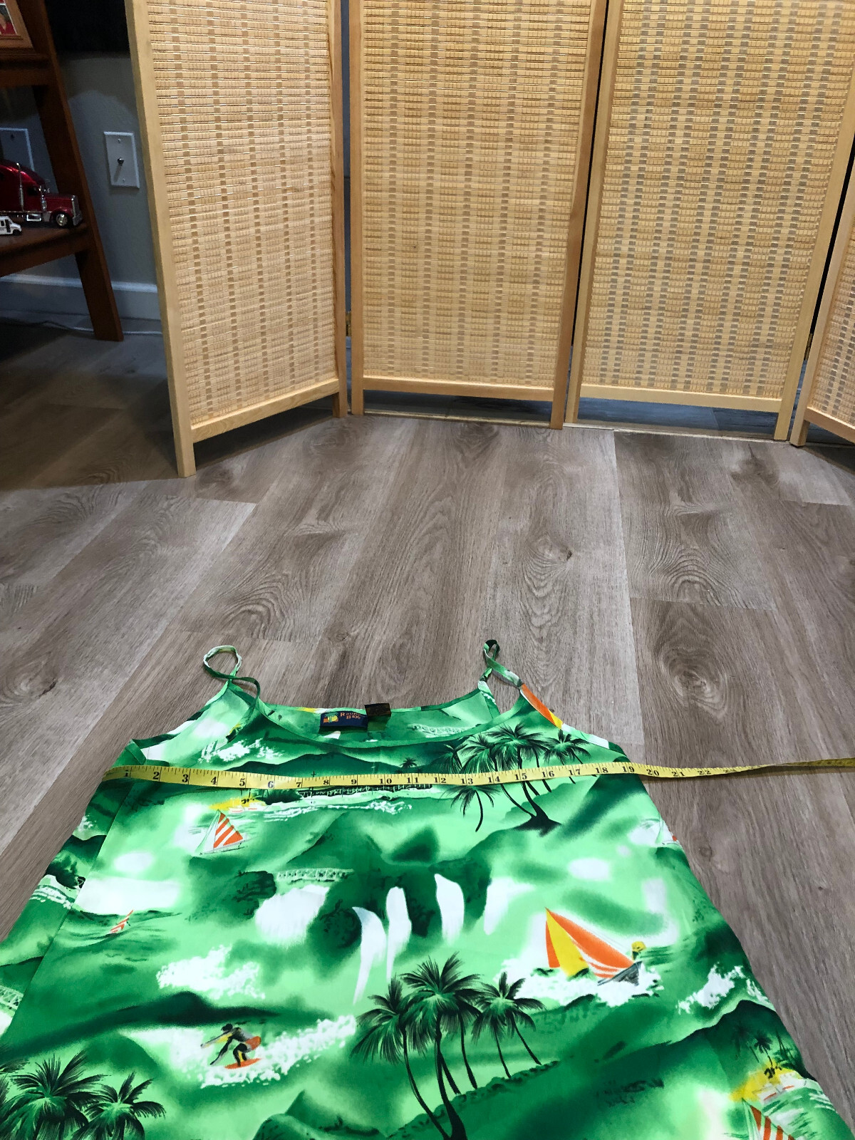 Roundy Bay Sleeveless Hawaiian Luau Dress 100% Polyester Green Palm Trees XL