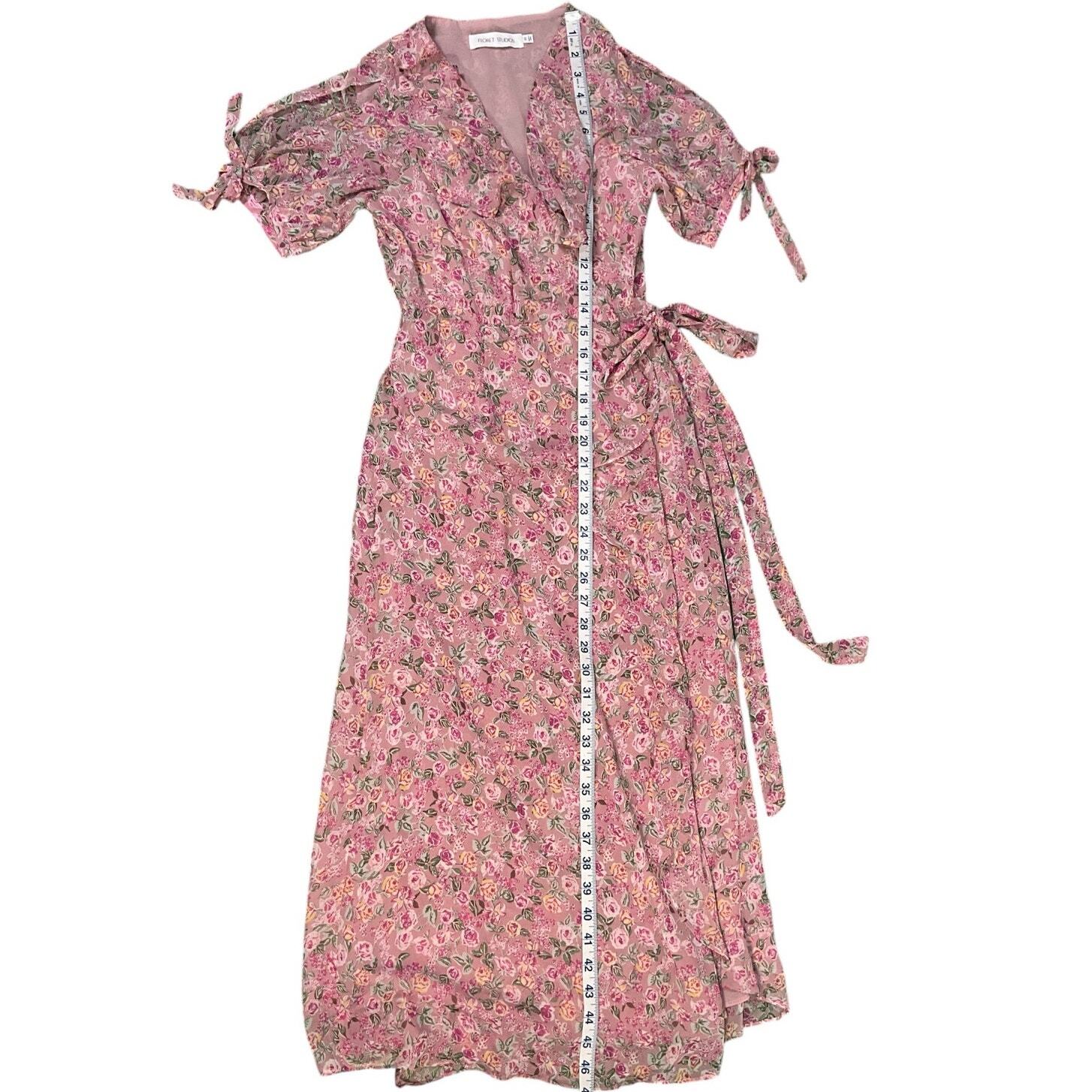 FLORET STUDIOS Ruffle Side Tie Wrap Midi Dress in Mauve Pink Size XS NWOT