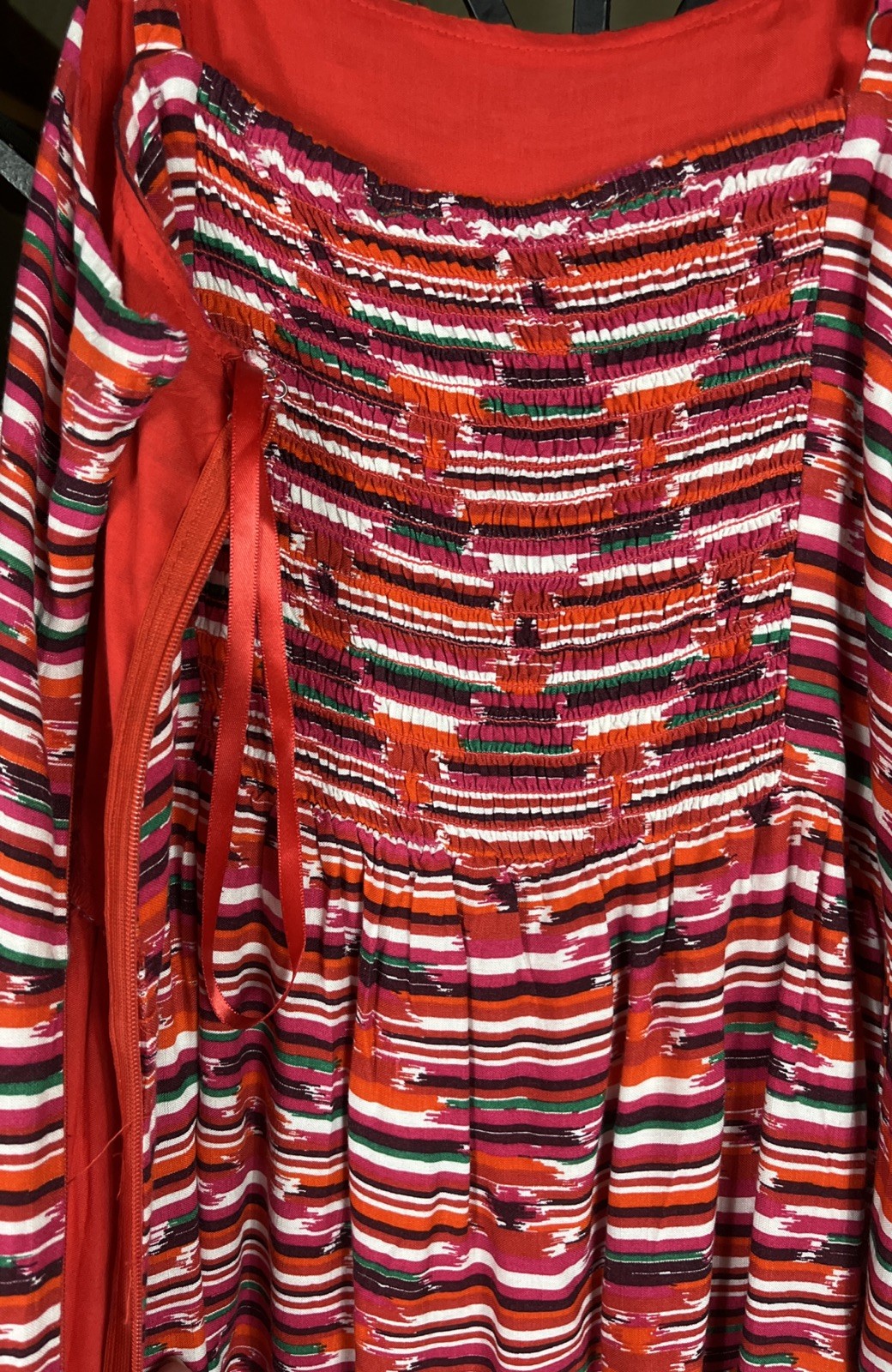 Loft Ikat Smocked Back Adjustable Strap Lined Ruffle Hem Sundress Women’s 10