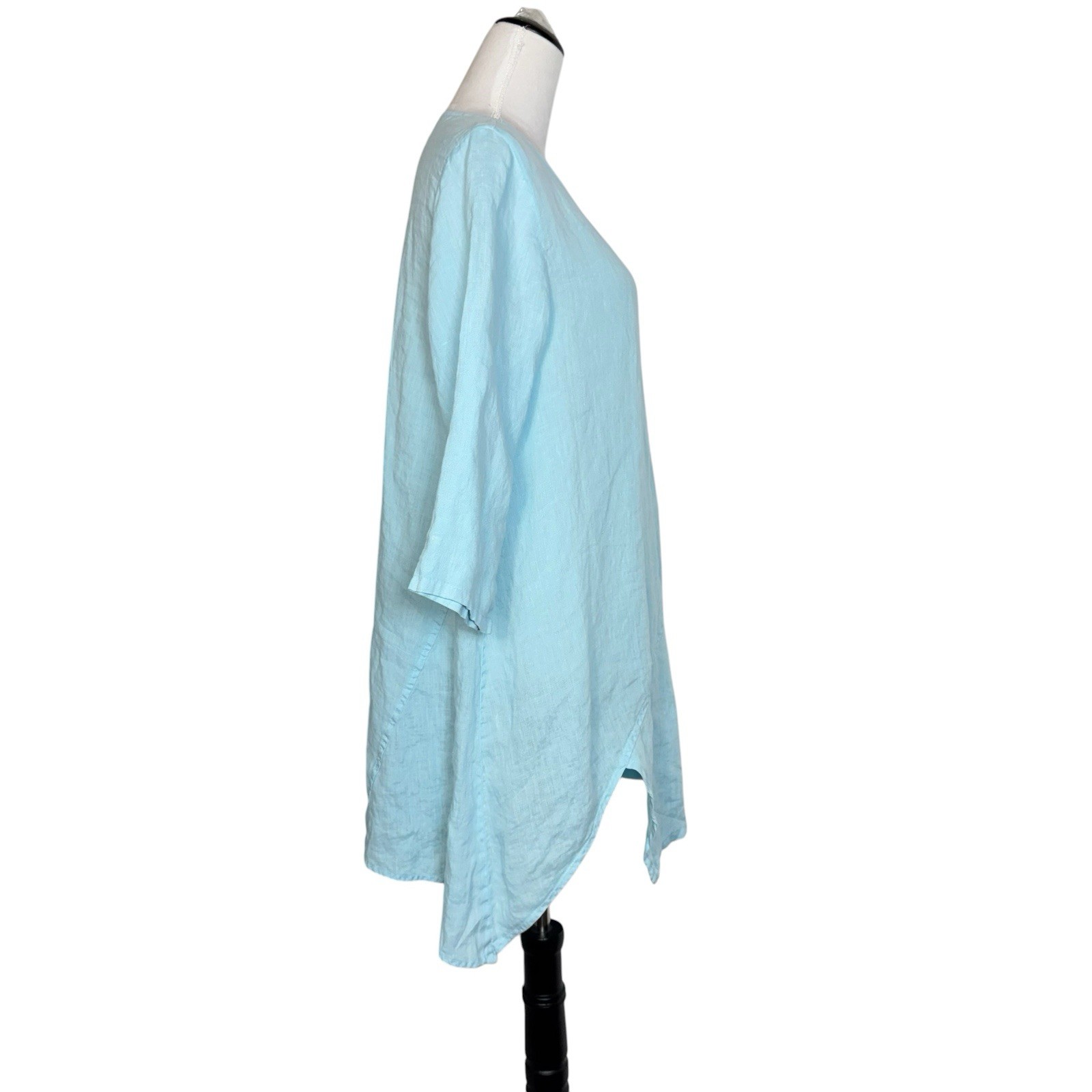Match Point Linen Tunic Dress Small Turquoise Oversized Asymmetric Lagenlook USA