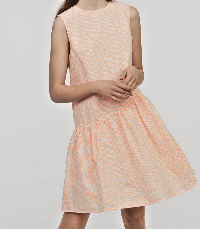 NWT H&M Sleeveless Seersucker Dress, Straight Cut w/Flared Skirt, Lined, SZ 4