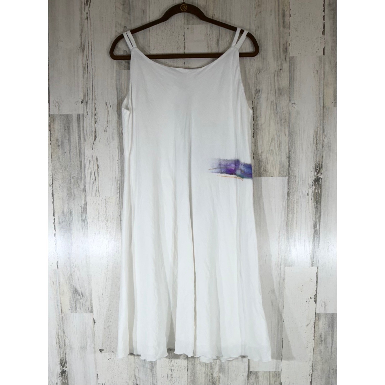 Cotton Gauzy Sundress Size Large White Hand Painted Abstract Art Jamaica Lined