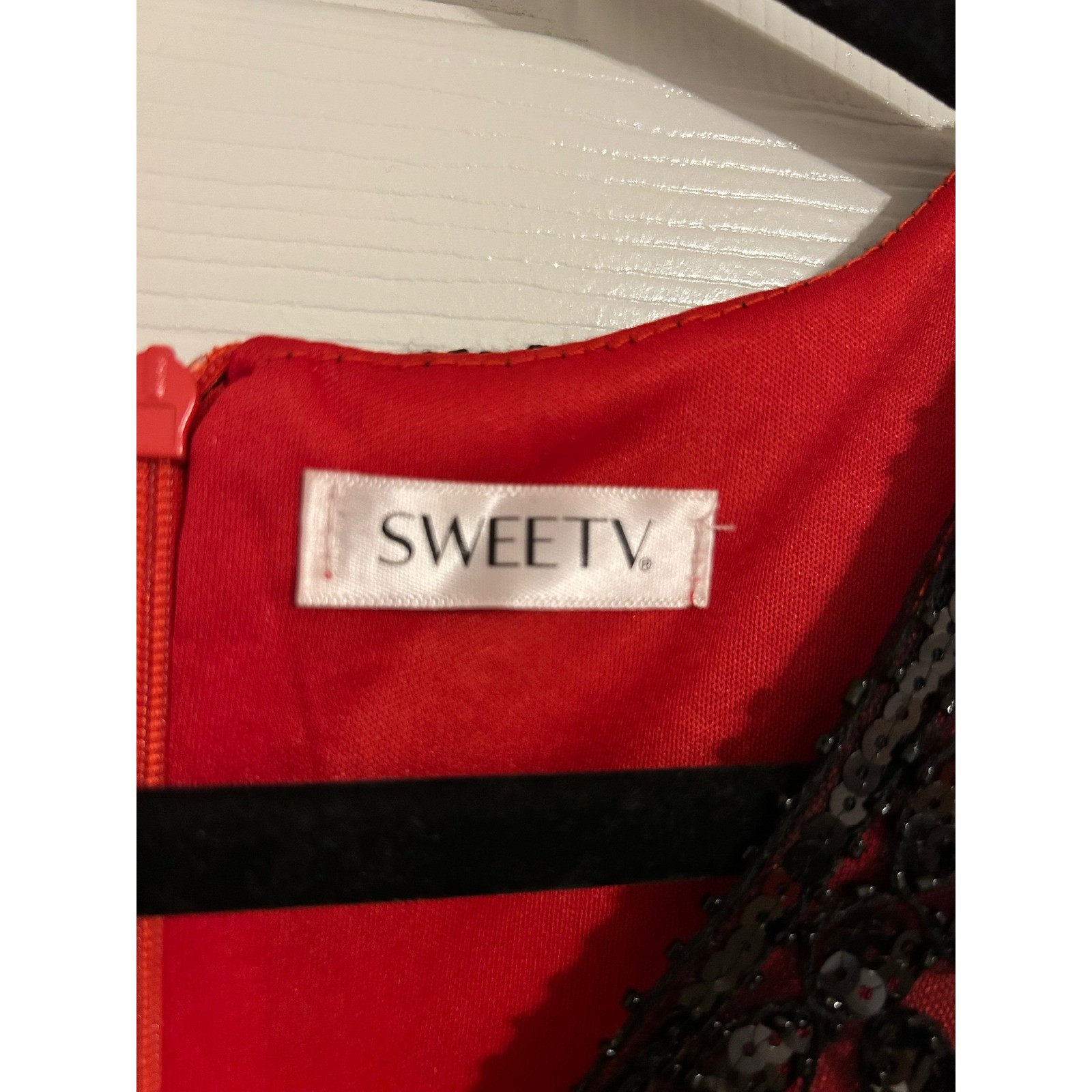 SWEETV Red Black Sequin Flapper Dress Gatsby Art Deco Fringe Cocktail Dress