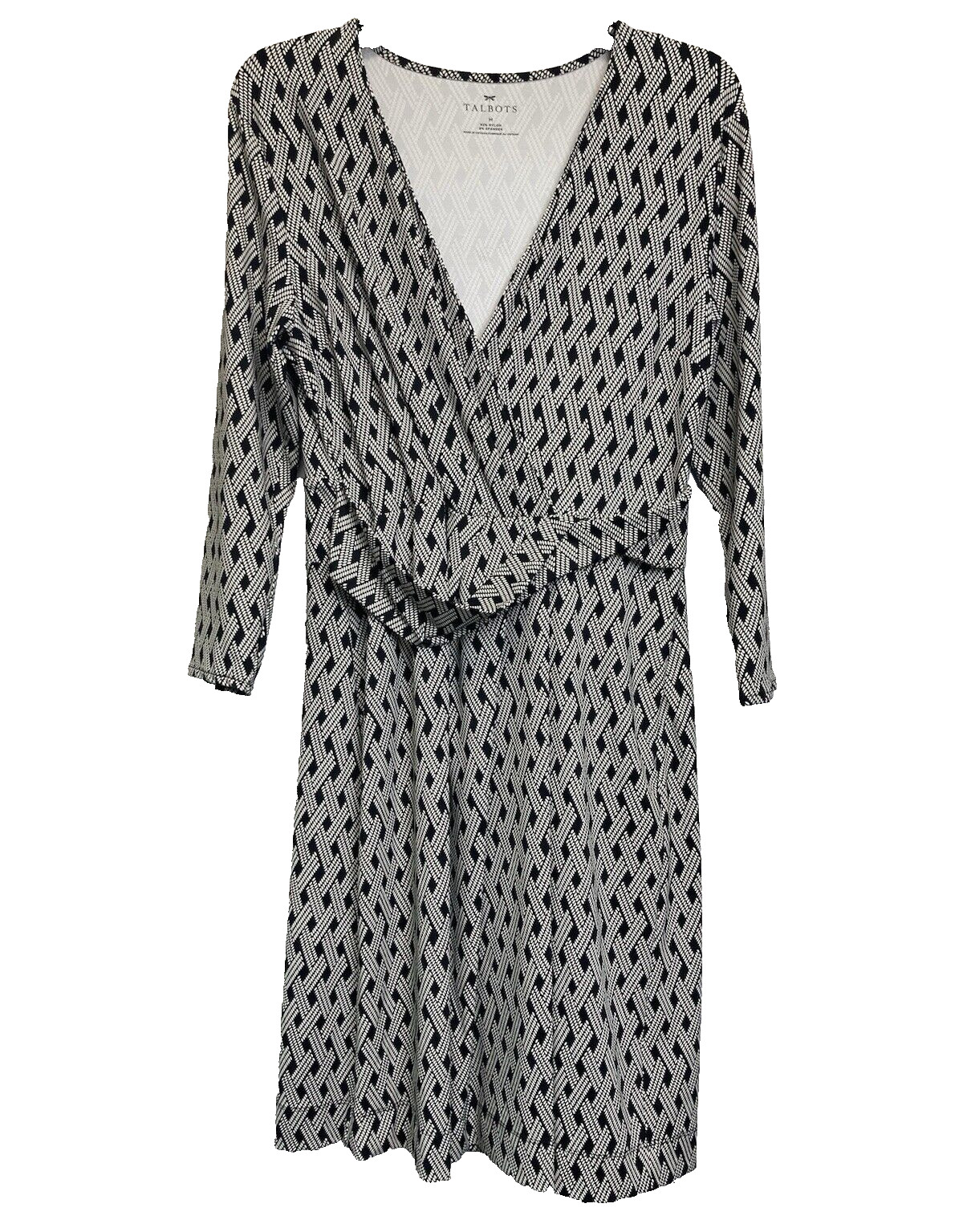 Talbots Black and white Cross-Over Front V-Neck Stretch Knit Midi Dress Size M