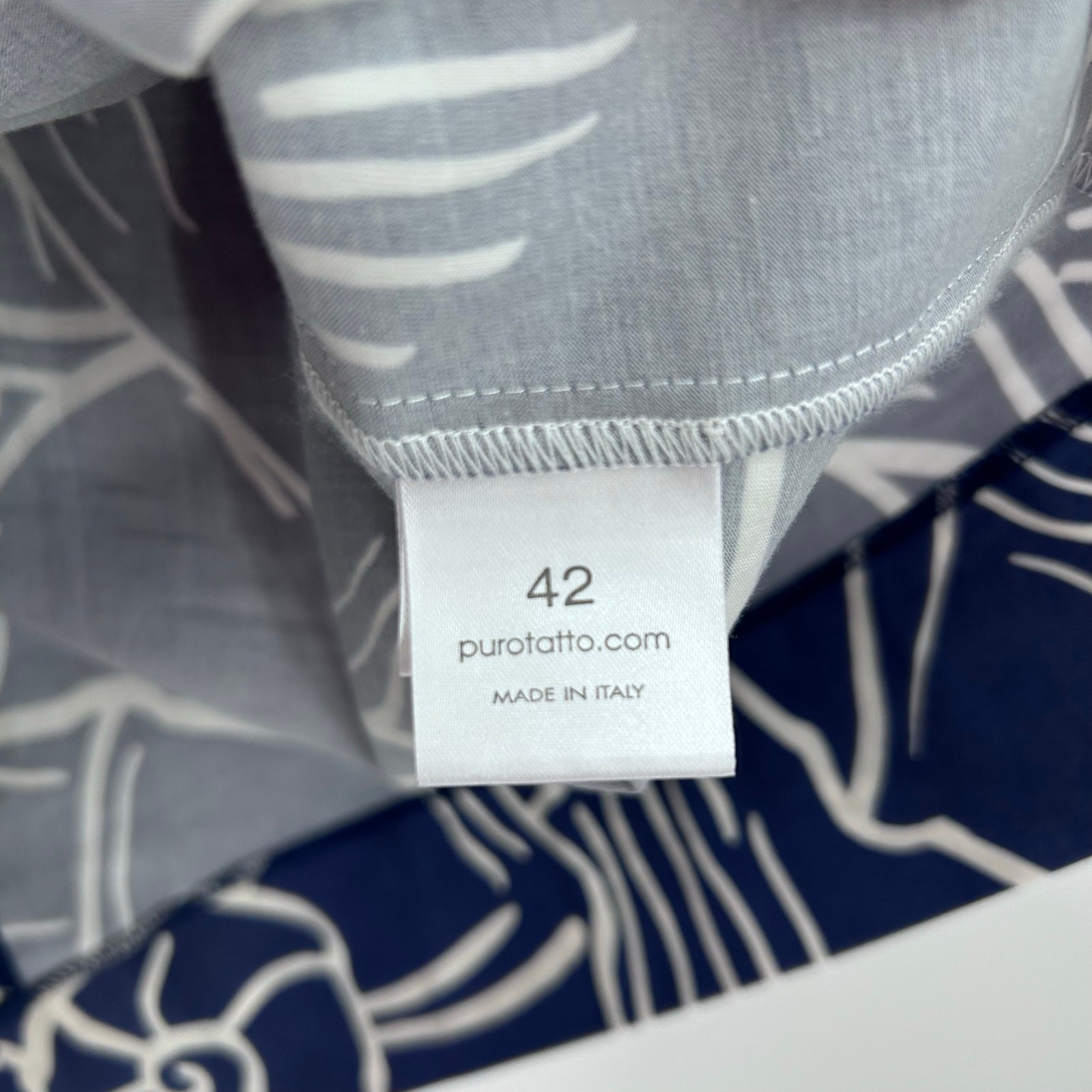 Purotatto Italy Blue Shell Print Shift Dress Short Sleeve EU 42 Coastal Luxury