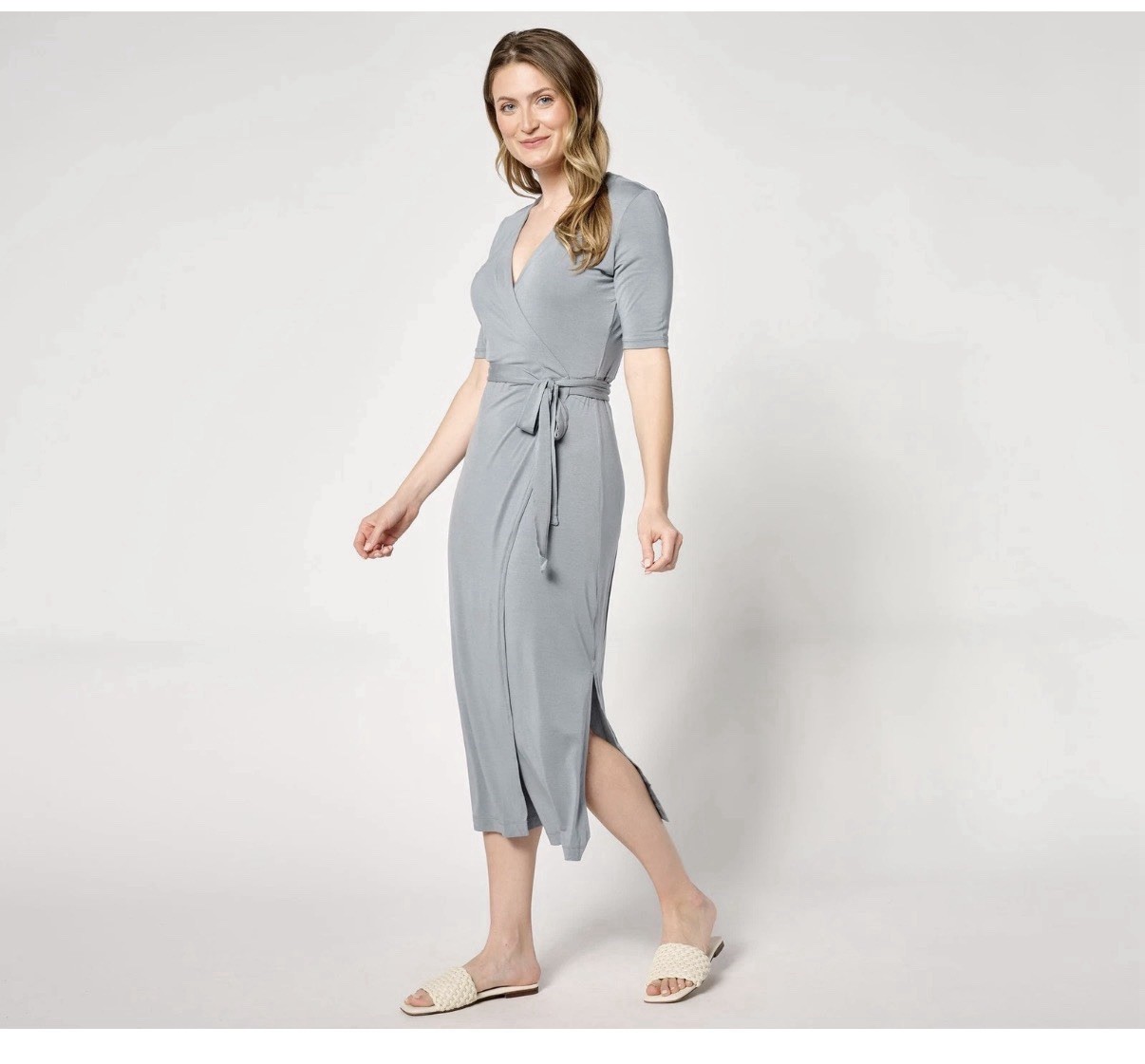 Barefoot Dreams Luxe Mill Jersey Wrap Dress Waterloo Sz 2X Comfort Effortless