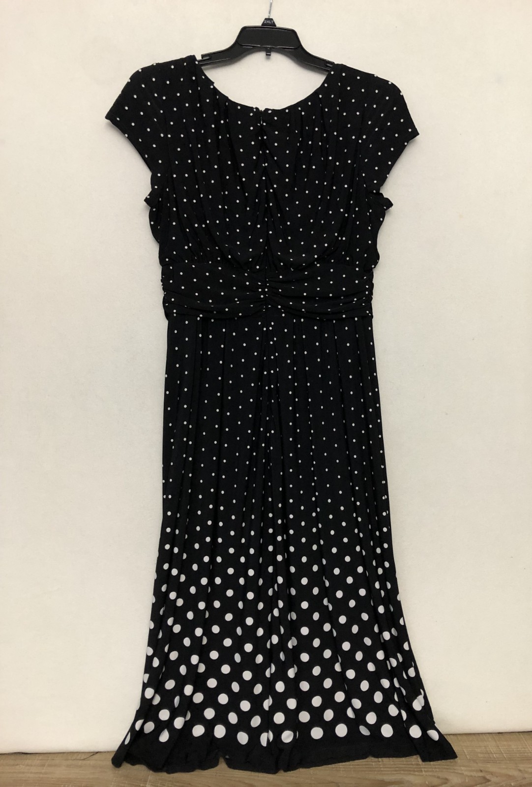Coldwater Creek Womens Sleeveless Knit Midi Dress Sz 12 Black Polka Dot Ruched