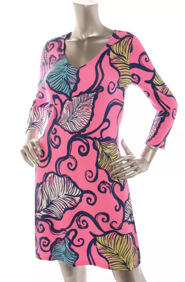 NWOT Lilly Pulitzer Clarke Soft Shift Dress XS Deep V Stretch in Pink Multi