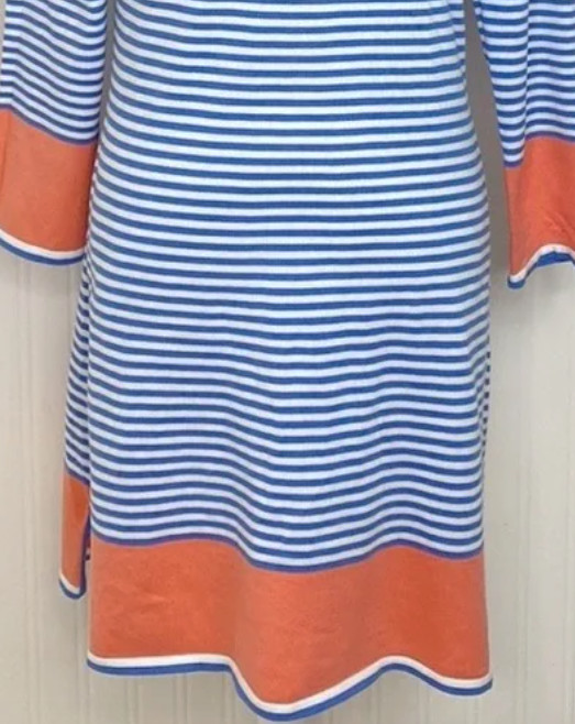 NWT! SAIL TO SABLE BLUE WHITE CORAL NAUTICAL STRIPED COTTON KNIT BLEND DRESS L !